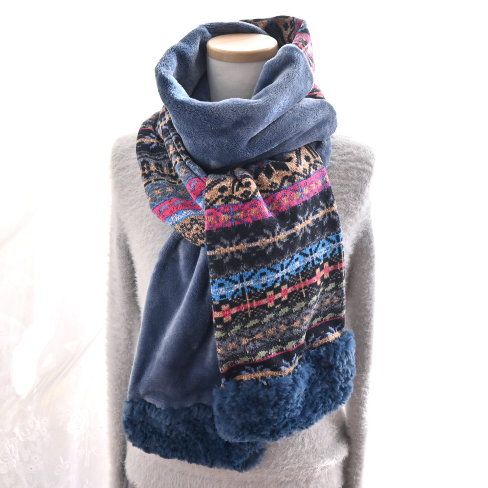 あったかノルディック柄×フランネル×ふわふわファー＊ロング マフラー✨特集掲載作品