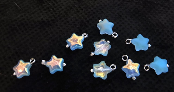 星チャーム 夜光加工 ボールピン加工 オーロラブルー　 3枚目の画像