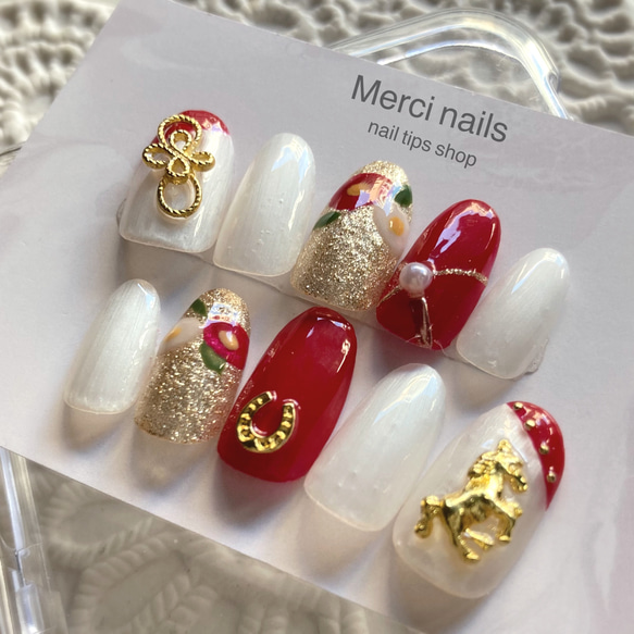 冬限定2025】ワンタッチネイル加工可◎お正月ネイル2026 干支ネイル 馬