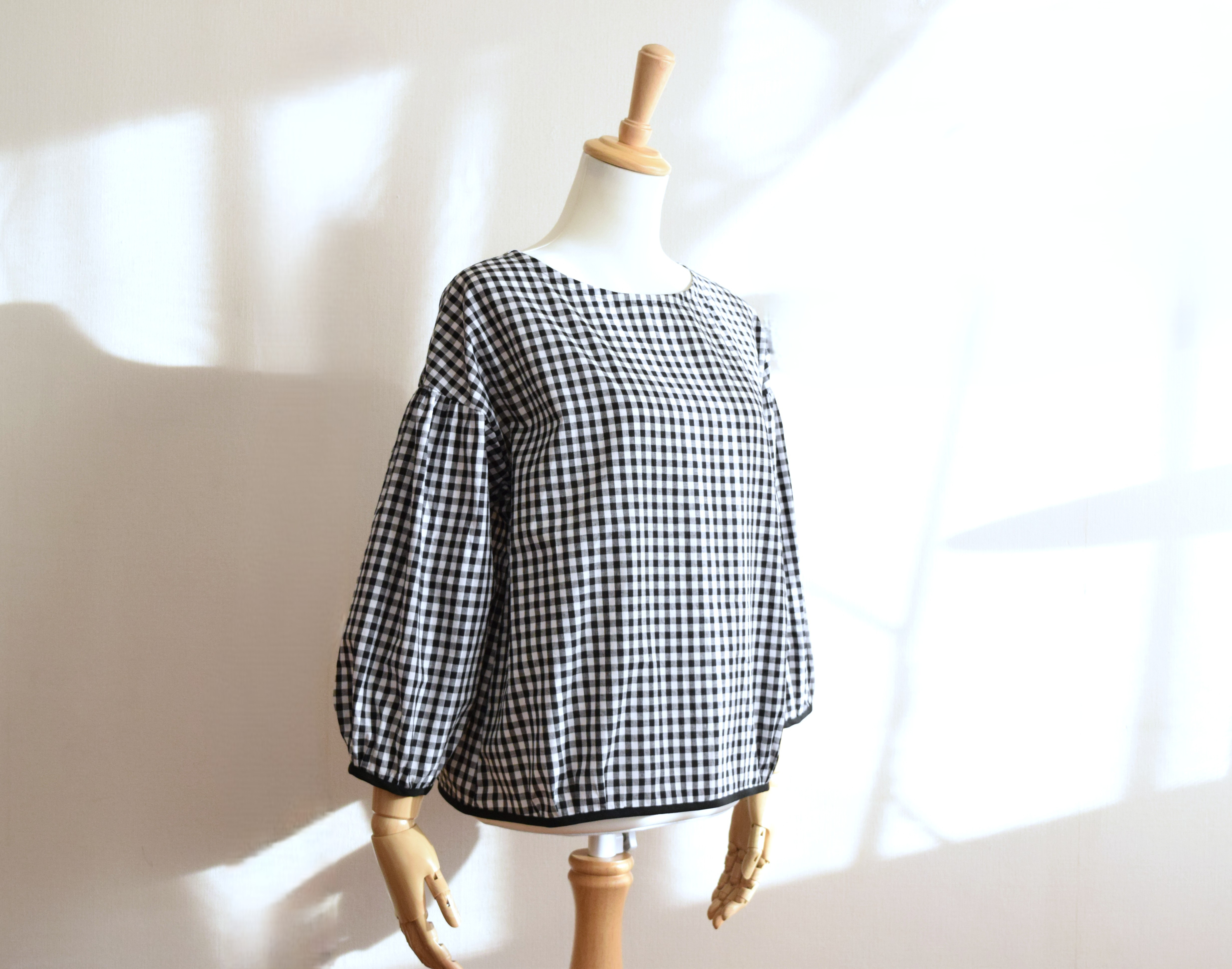 ナチュラル♪ふんわりギャザースリーブブラウス/ミドルギンガムチェック