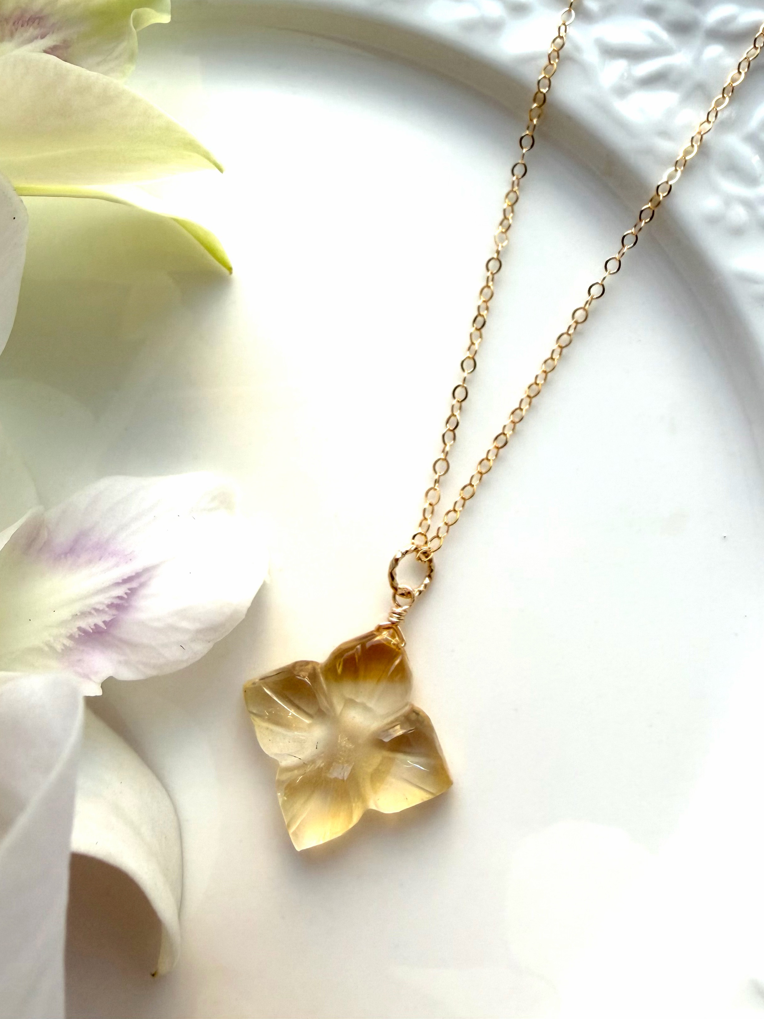 14KGF シトリン カランコエカット ネックレス