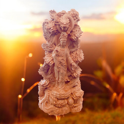 竹花小鳥 26.5cm（竹・花・カササギ) 参次元彫刻『雅』 透かし彫 楠