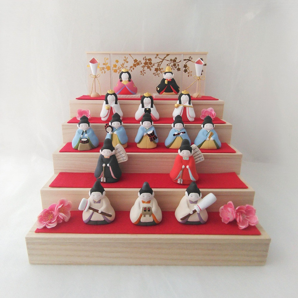 【お雛様】 おひなさま　百花　十五人飾り　「桃の花　屏風」