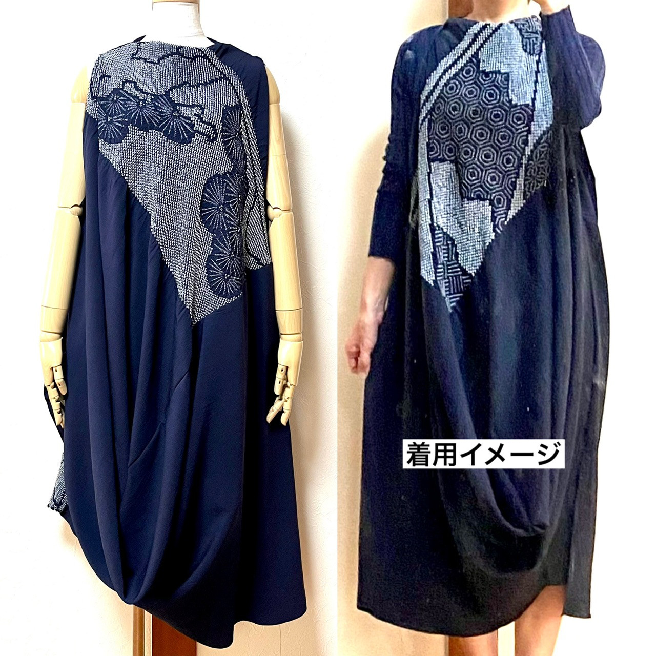 兵児帯リメイク　ドレープワンピース　着物リメイク