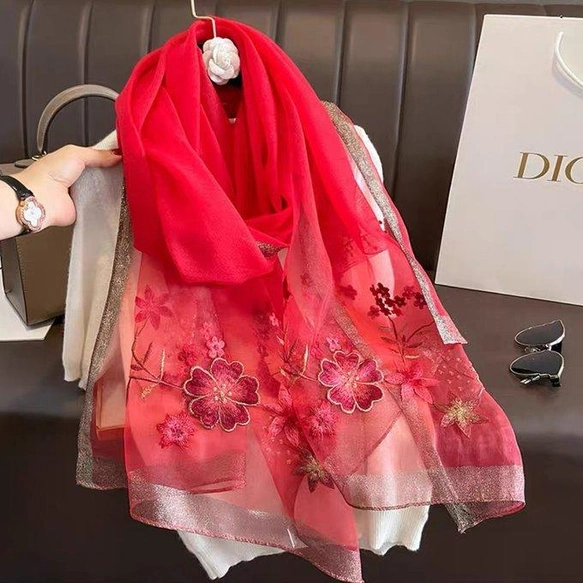 ストール、ショール 、ふんわり、春秋、夏、母の日、敬老の日、刺繍