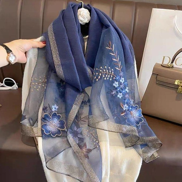 ストール、ショール 、ふんわり、春秋、夏、母の日、敬老の日、刺繍