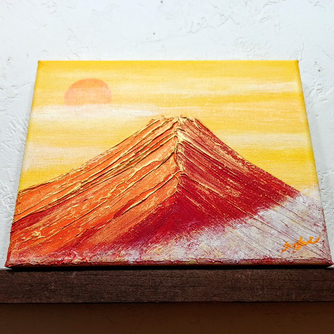 富士山アート＊日の出赤富士　新年を迎える絵　日本の美　雲海と朝陽の原画　F0サイズ　今月の一点もの　絵画　インテリア