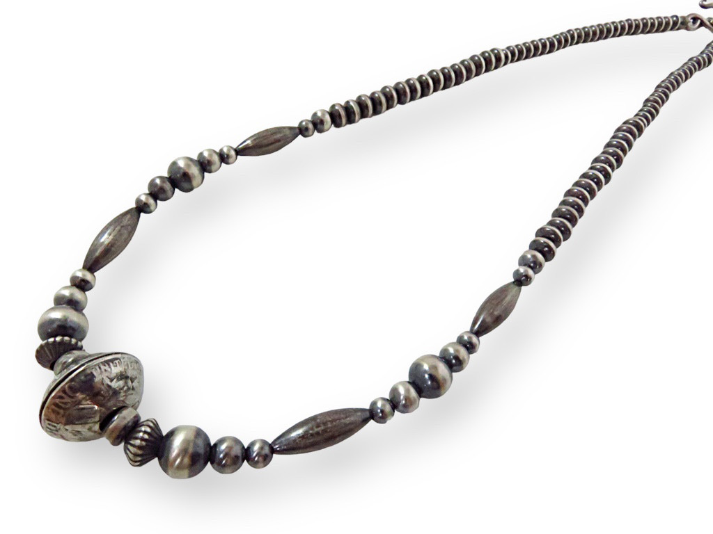 インディアンジュエリー ネックレス コイン ビーズ ネックレス シルバー925 ナバホ inca-1dimebeads