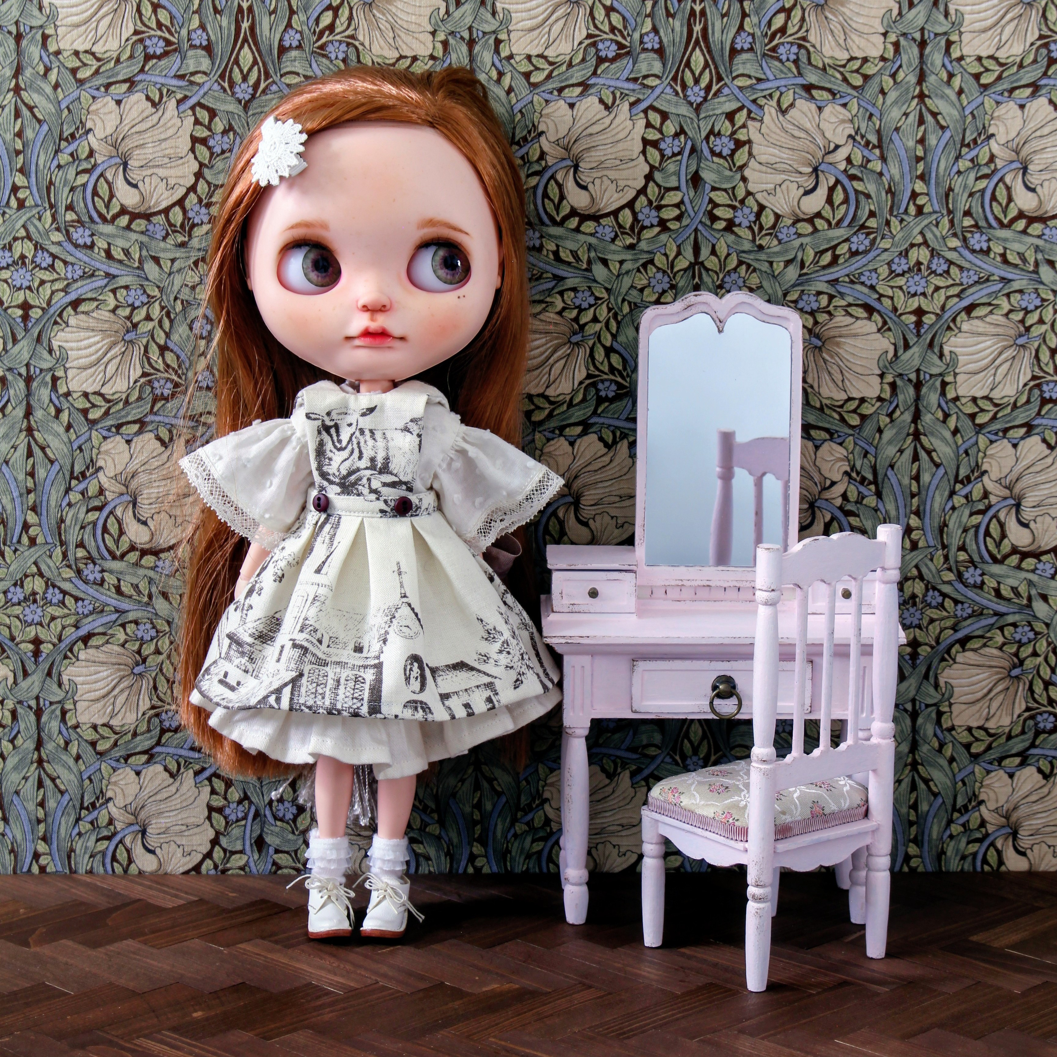 LilyWhite アンティーク風 ドレッサーとチェアのセット ベビーピンク