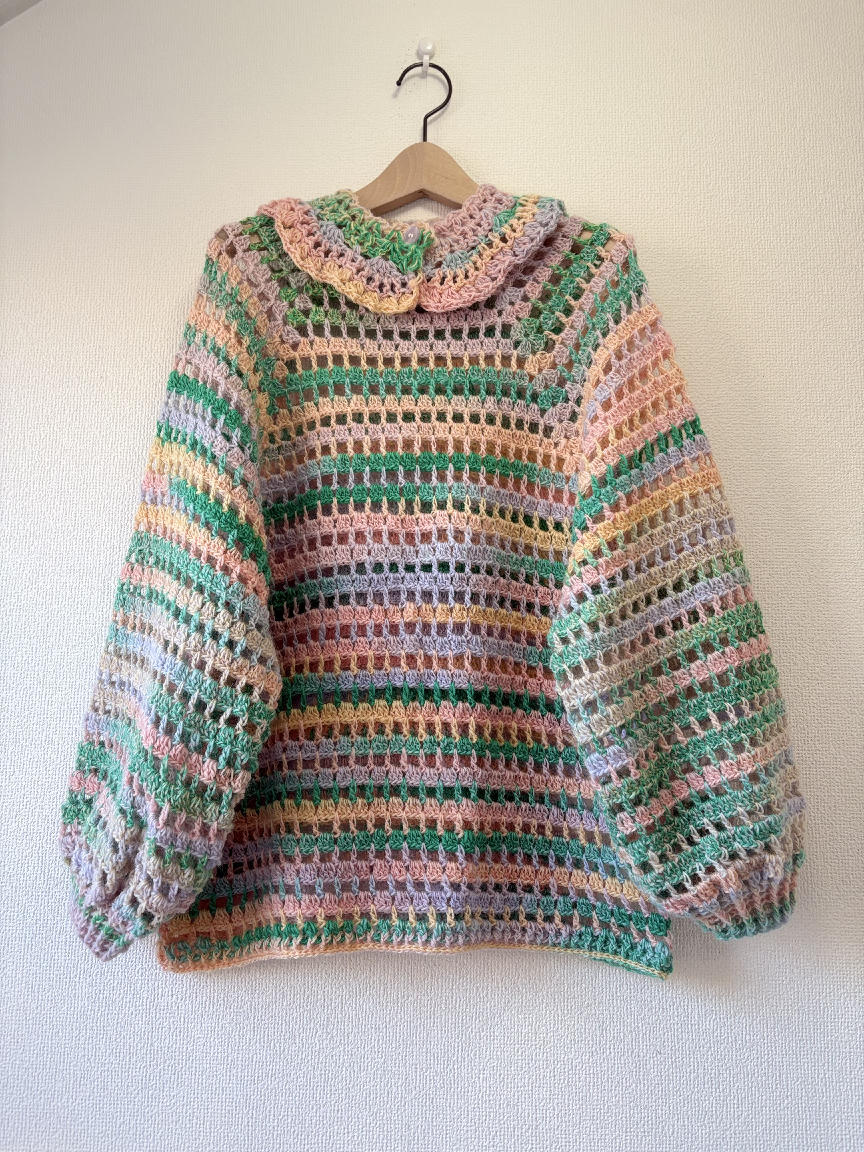 ‪☆handmade‪☆手編みwoolパステルカラー、つけ襟付き長袖ニット