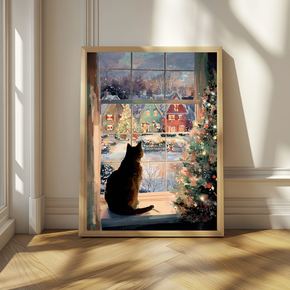 手書き油絵 サンタねこ 絵画 インテリア 油彩画 クリスマス プレゼント サンタ猫 | 山田貴裕 ｜インテリア絵画 アートの専門通販