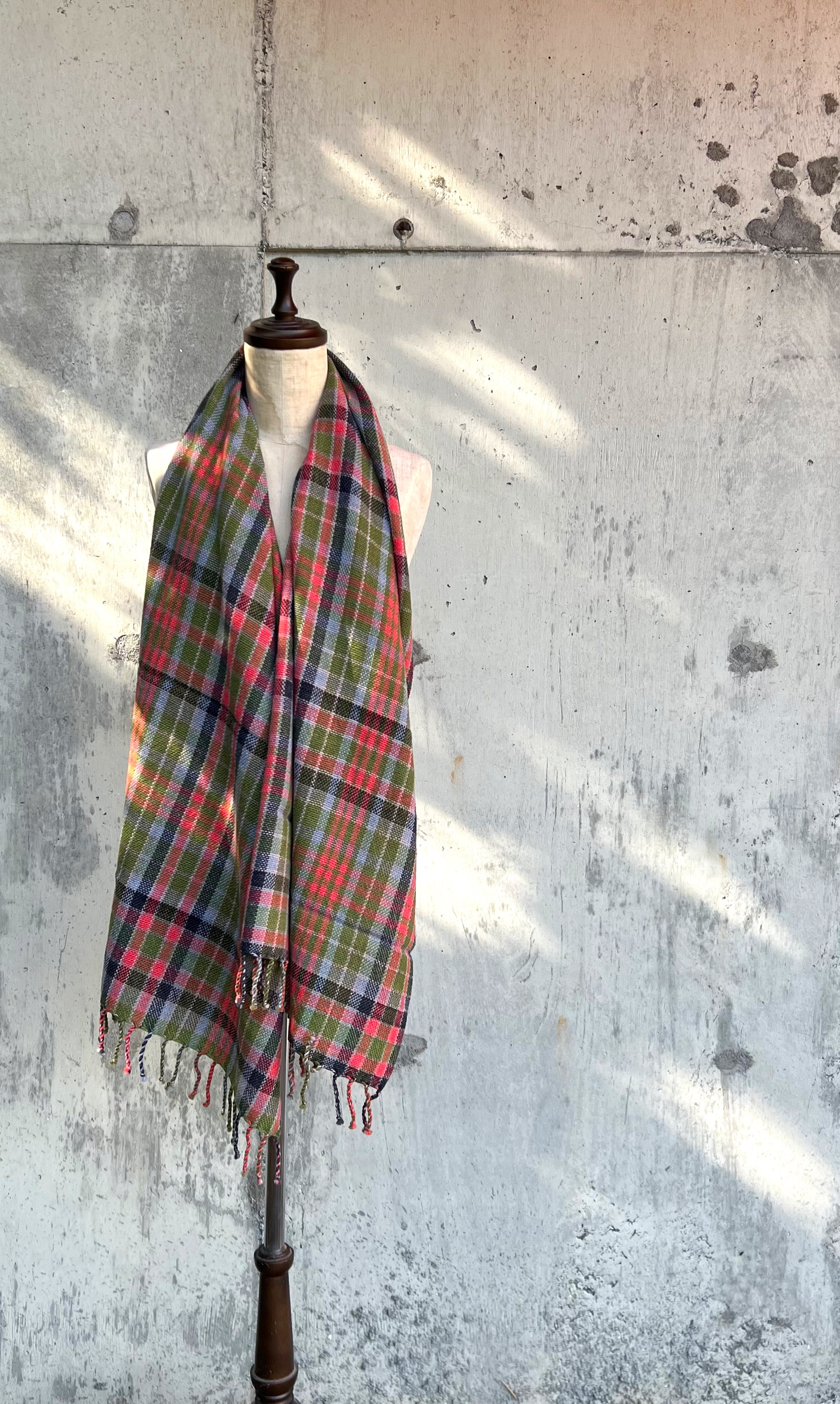 【手染め・手織り】タータンチェックストール
