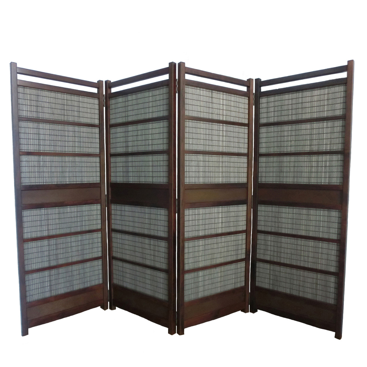 簾屏風 4連 ダークブラウン木簾 衝立 パーテーション