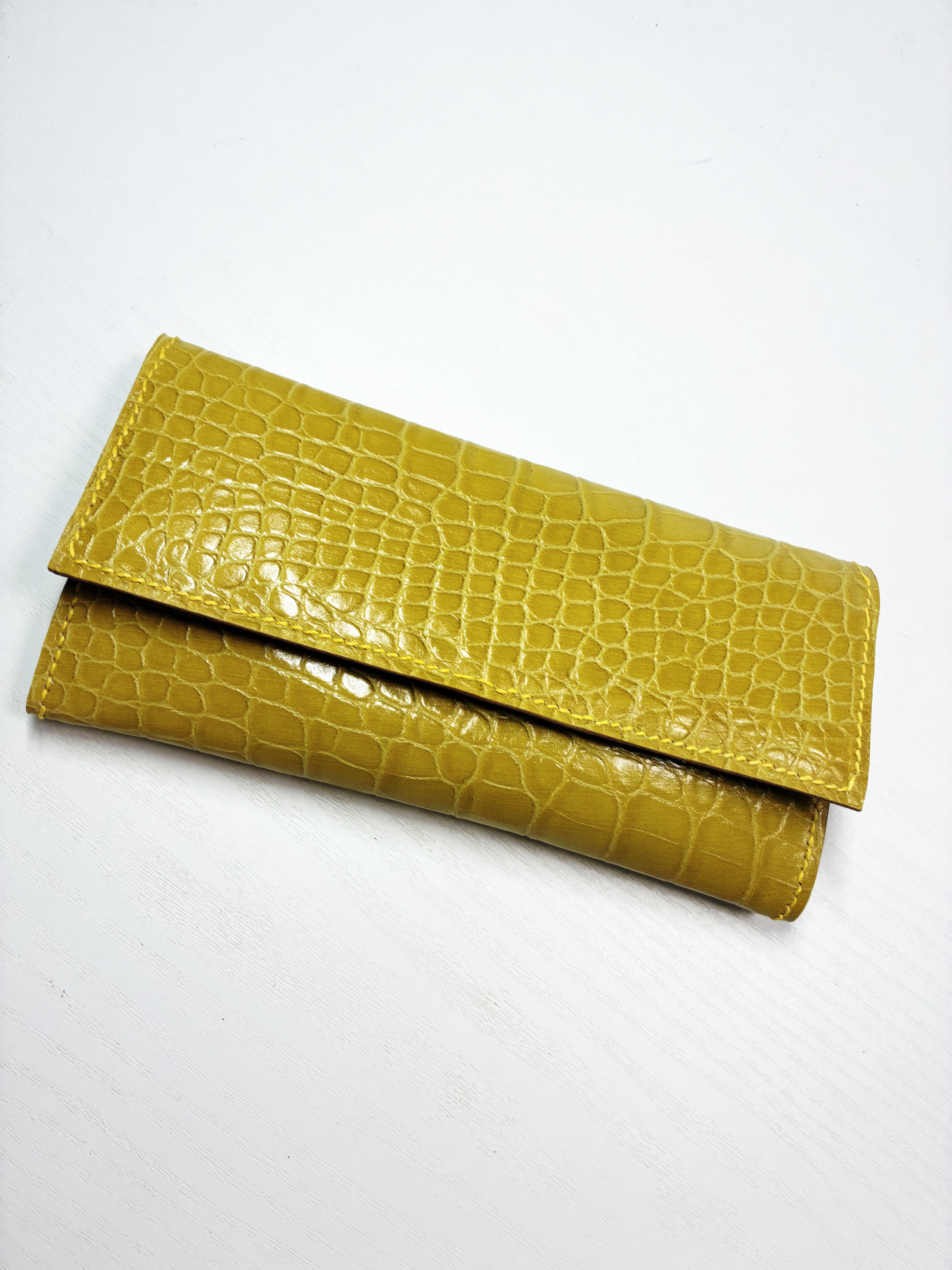 (受注作成)長財布　クロコ型　黄色