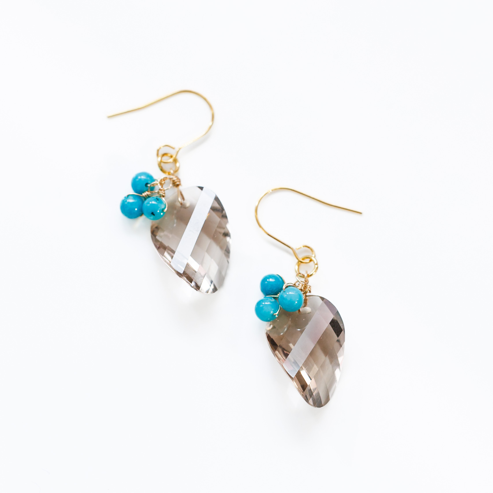 スモーキークォーツ × ターコイズ ピアス 大粒カット 冬コーデ 大人上品 天然石ピアス