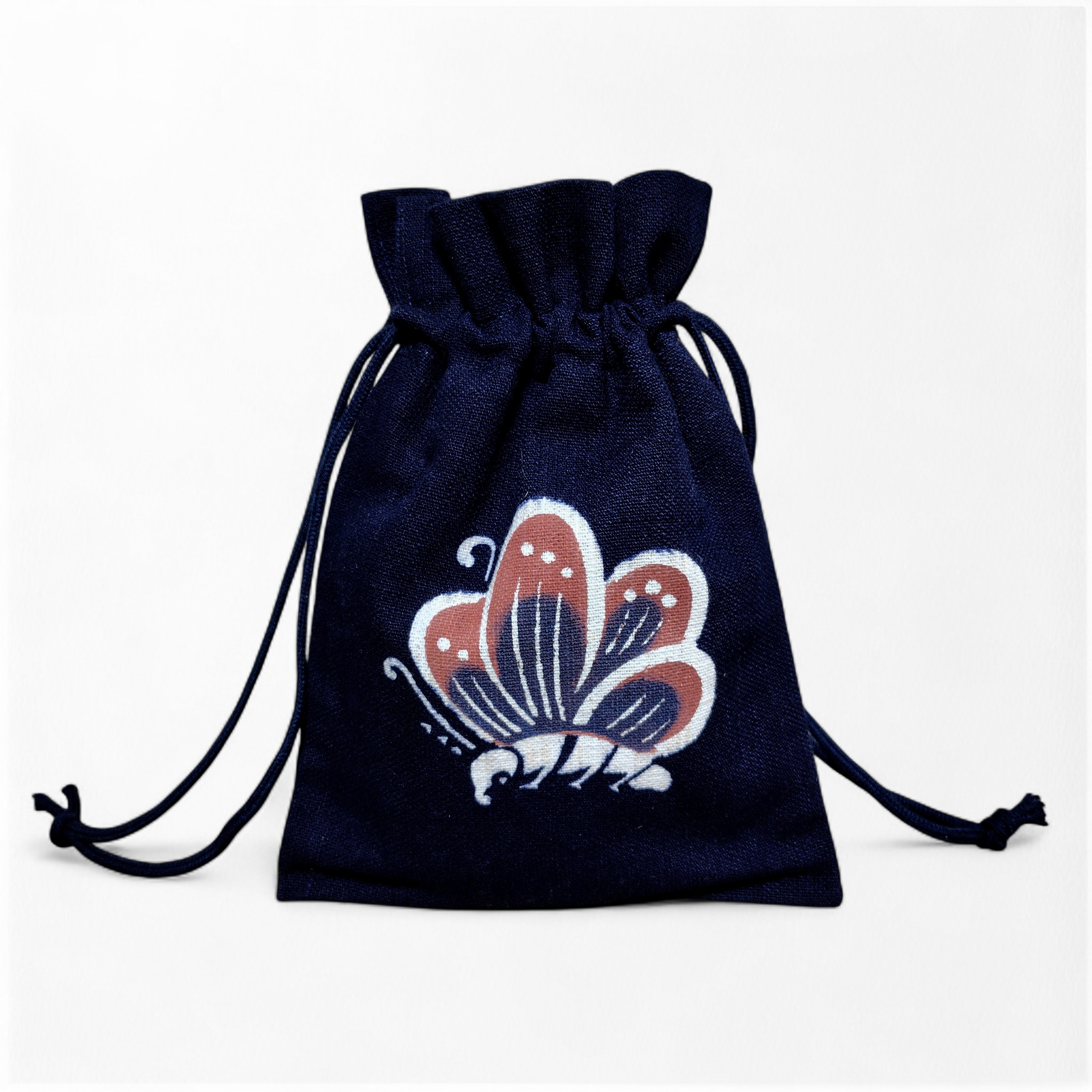 一点物｜型染め藍色蝶模様巾着｜手染め・伝統技法・和モダン｜伝統工芸