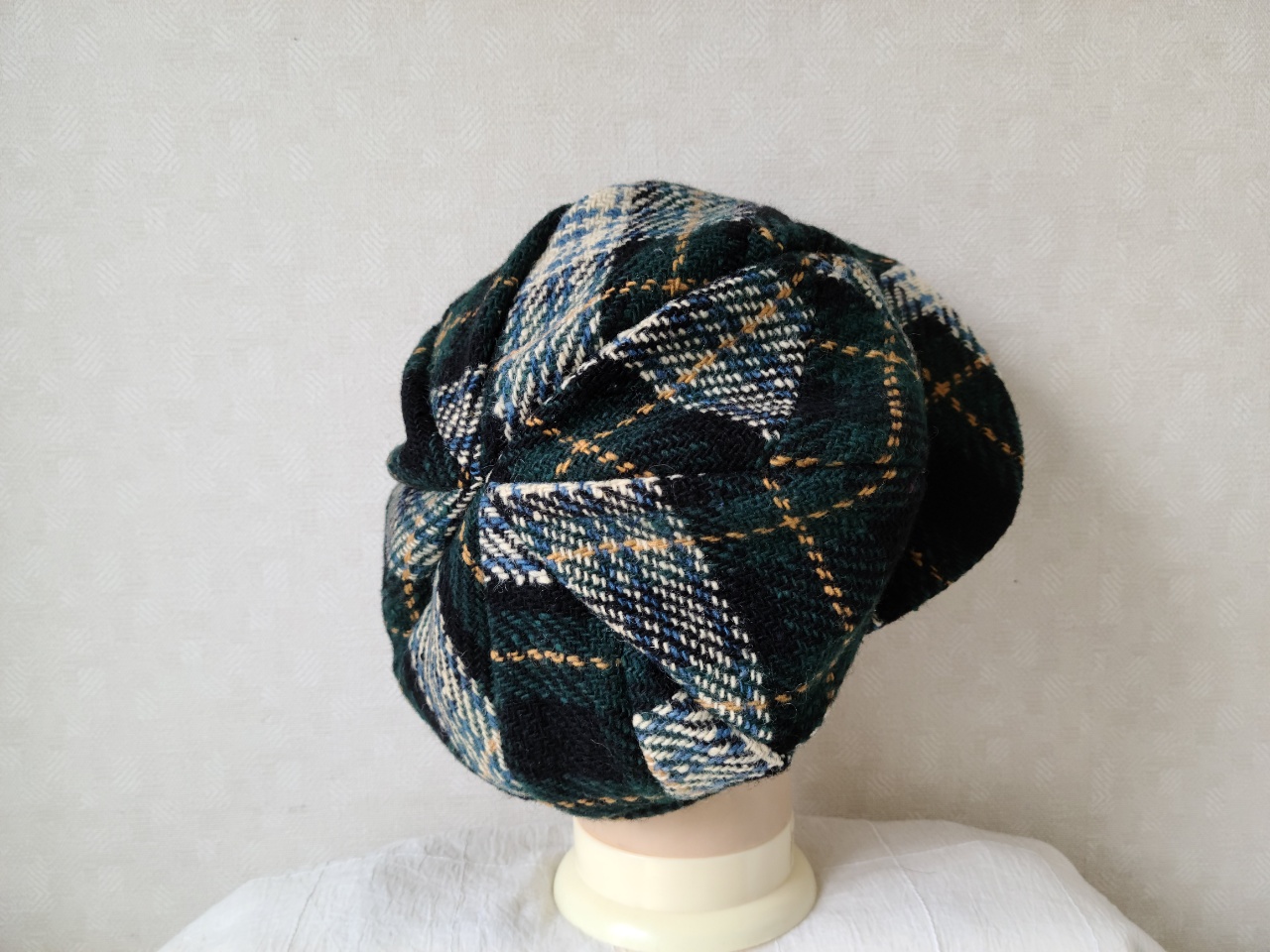 魅せる帽子☆【Creema 限定価格】ふんわり大きめ♪ウールチェックのキャスケット～グリーン