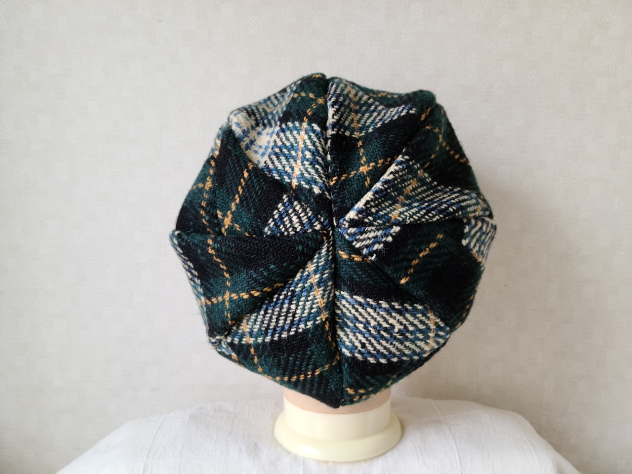 魅せる帽子☆【Creema 限定価格】ふんわり大きめ♪ウールチェックのキャスケット～グリーン