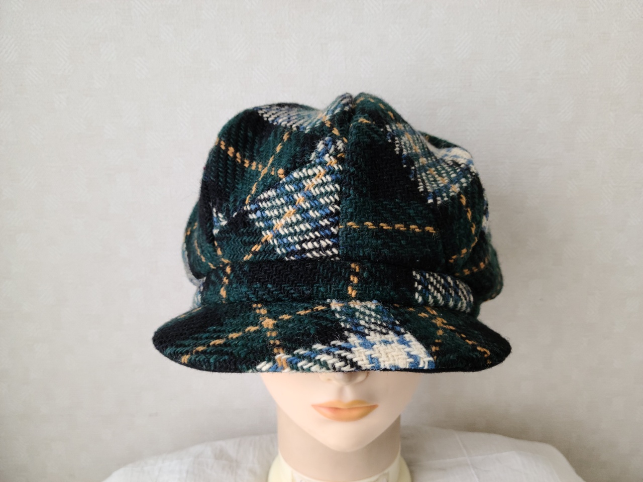 魅せる帽子☆【Creema 限定価格】ふんわり大きめ♪ウールチェックのキャスケット～グリーン