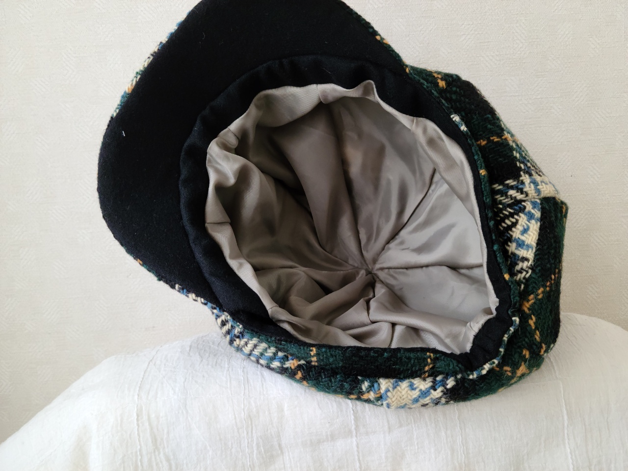 魅せる帽子☆【Creema 限定価格】ふんわり大きめ♪ウールチェックのキャスケット～グリーン