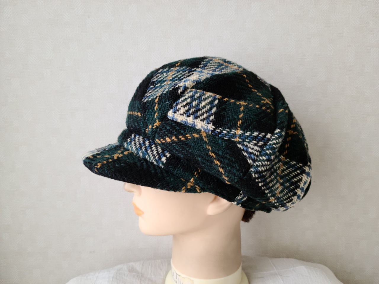 魅せる帽子☆【Creema 限定価格】ふんわり大きめ♪ウールチェックのキャスケット～グリーン