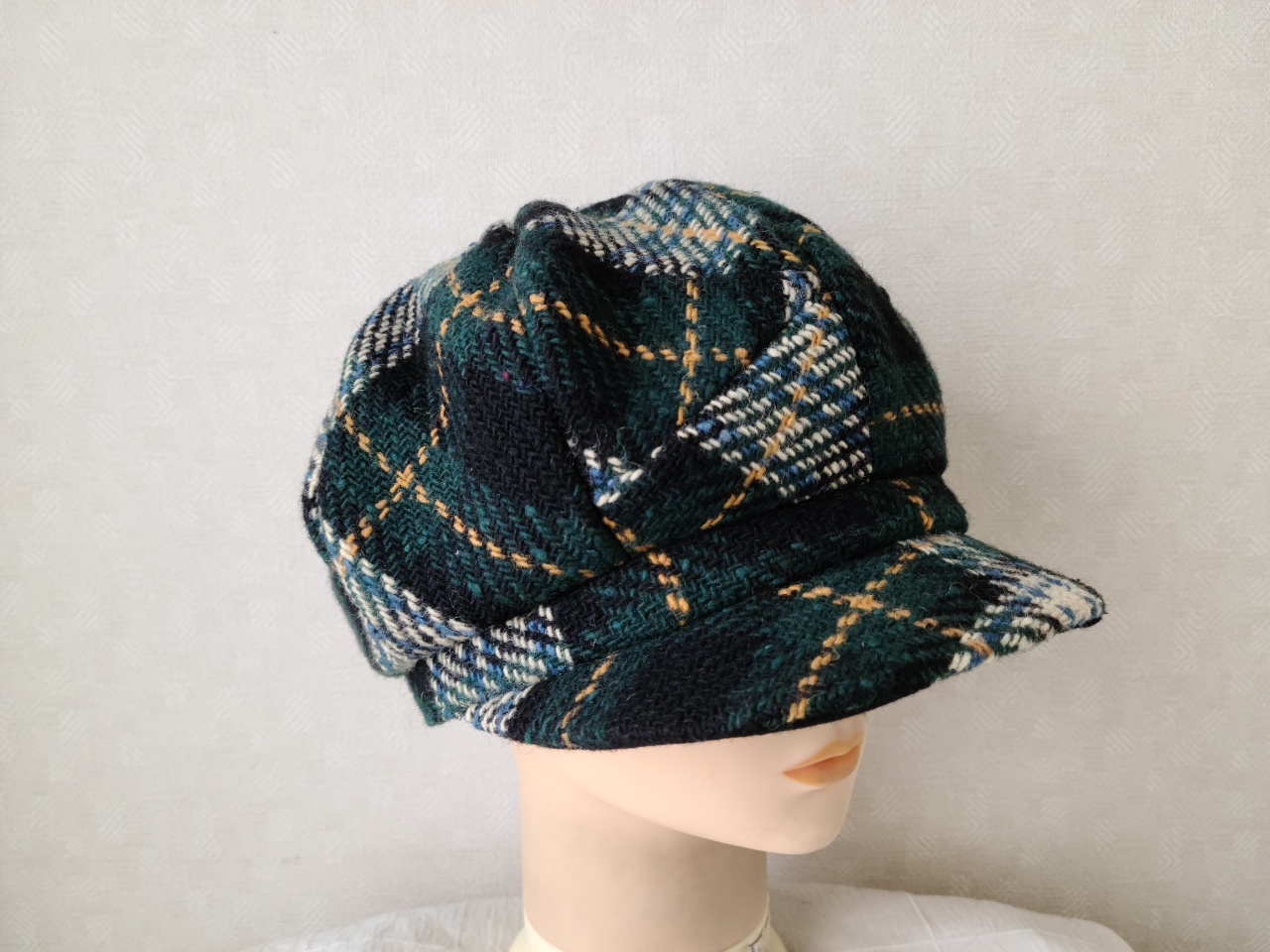 魅せる帽子☆【Creema 限定価格】ふんわり大きめ♪ウールチェックのキャスケット～グリーン