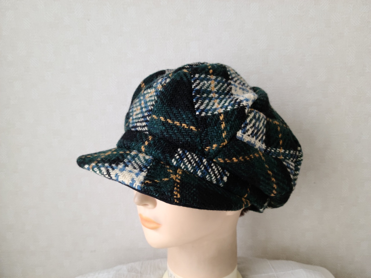 魅せる帽子☆【Creema 限定価格】ふんわり大きめ♪ウールチェックのキャスケット～グリーン