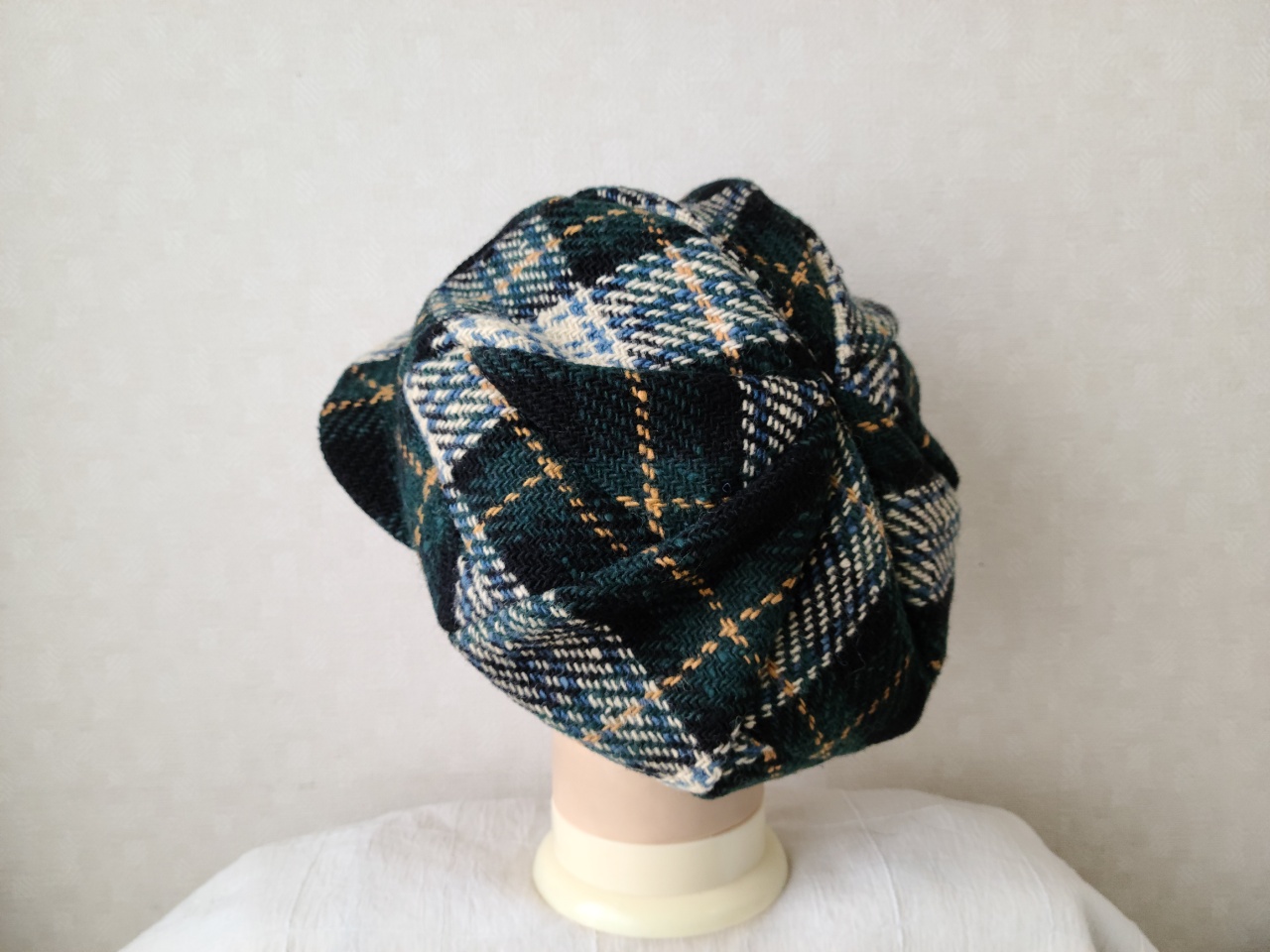 魅せる帽子☆【Creema 限定価格】ふんわり大きめ♪ウールチェックのキャスケット～グリーン