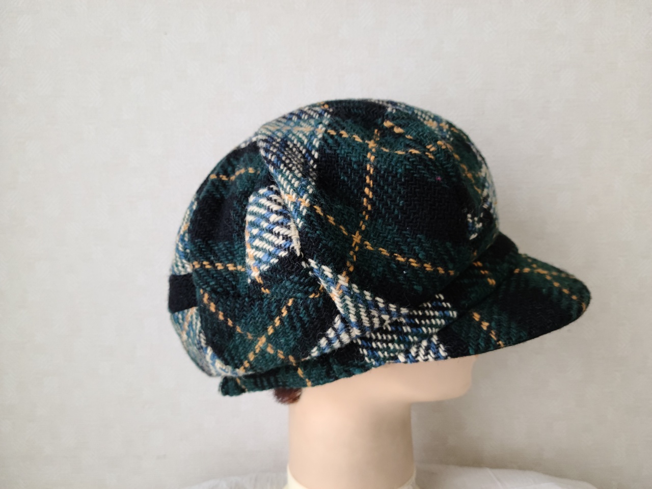 魅せる帽子☆【Creema 限定価格】ふんわり大きめ♪ウールチェックのキャスケット～グリーン