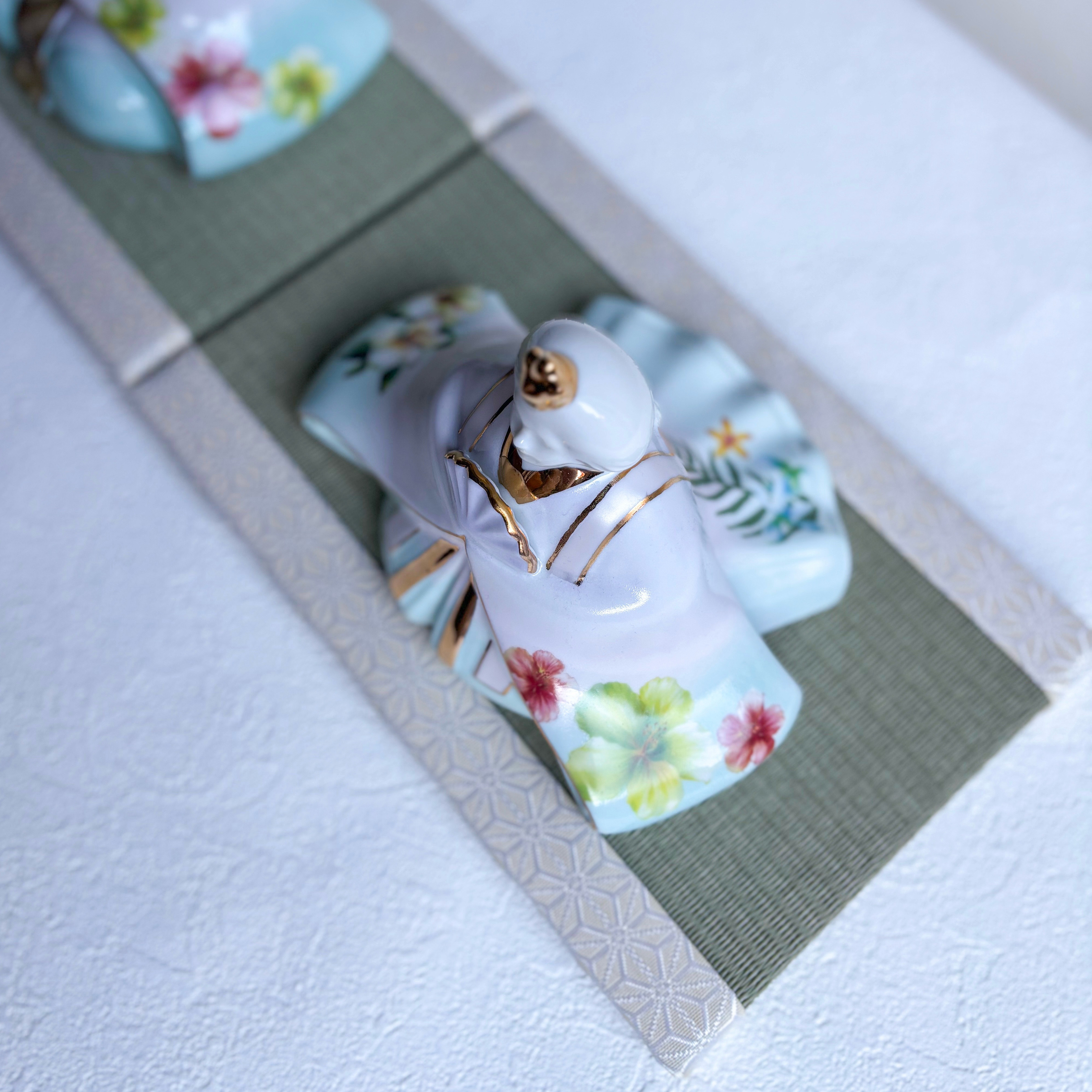 陶器製　親子で笑顔になれるパステルカラーお雛様　初節句　ひな祭り　ひな人形　和モダン × ビーチテイスト　コンパクト