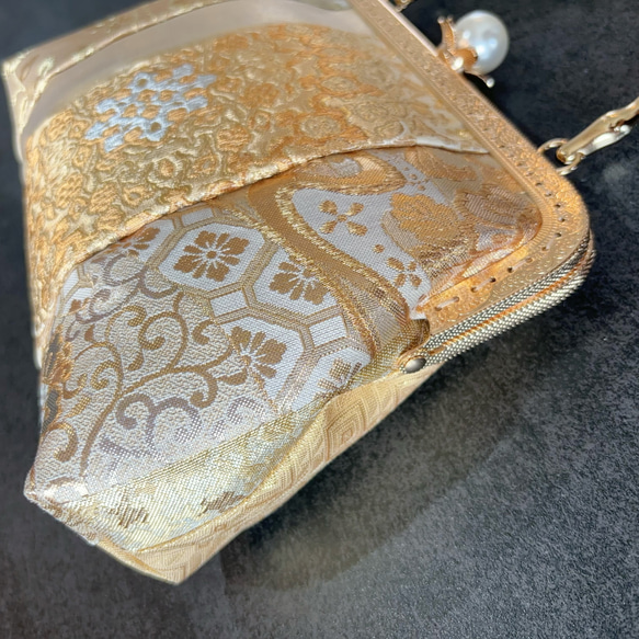 新作！1点限定！上質パッチワーク♡5種上品ゴールド系高級帯地で上品帯地バッグ　フォーマルバッグ　パーティーバッグ 9枚目の画像