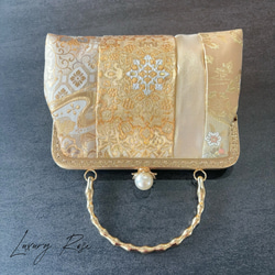 新作！1点限定！上質パッチワーク♡5種上品ゴールド系高級帯地で上品帯地バッグ　フォーマルバッグ　パーティーバッグ 13枚目の画像