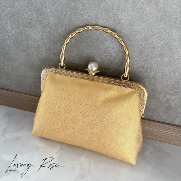 新作！1点限定！上質パッチワーク♡5種上品ゴールド系高級帯地で上品帯地バッグ　フォーマルバッグ　パーティーバッグ 5枚目の画像