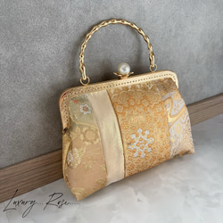新作！1点限定！上質パッチワーク♡5種上品ゴールド系高級帯地で上品帯地バッグ　フォーマルバッグ　パーティーバッグ 3枚目の画像