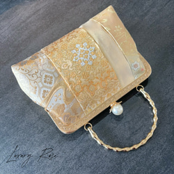 新作！1点限定！上質パッチワーク♡5種上品ゴールド系高級帯地で上品帯地バッグ　フォーマルバッグ　パーティーバッグ 11枚目の画像