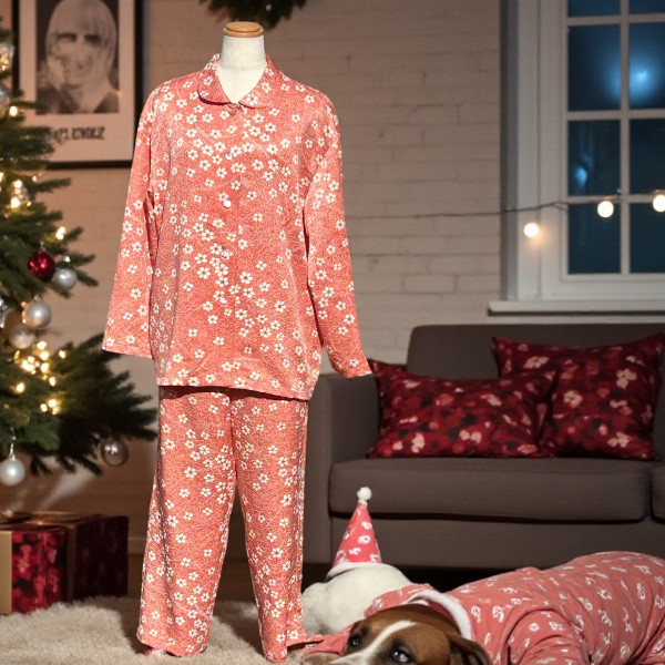 シルク100％＊可愛い小紋柄の着物リメイク丸襟パジャマ　⭐送料無料