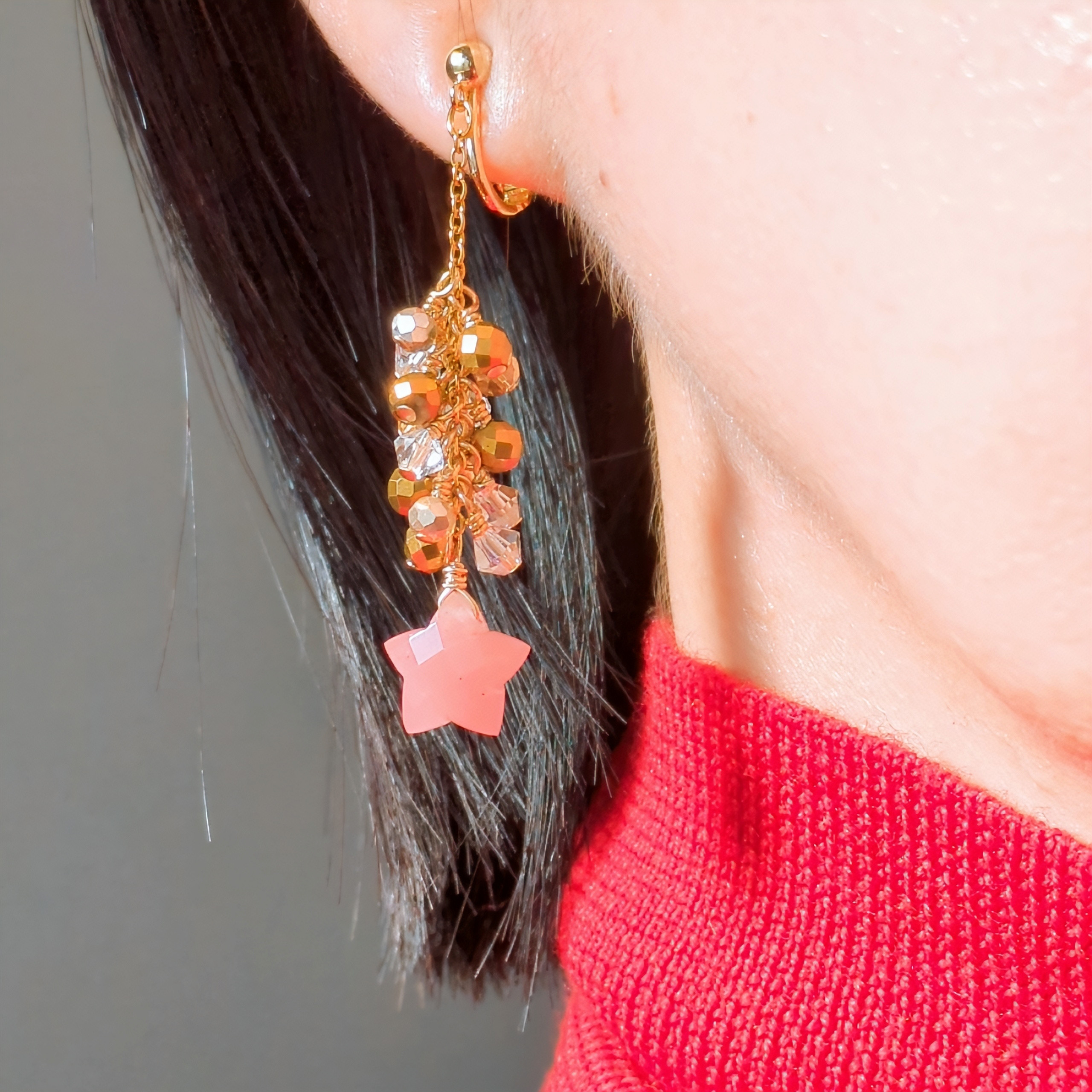 クリスマス2025✶グァバクォーツ スターカットのキラキライヤリングorピアス