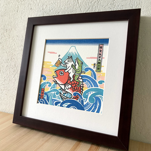 活版印刷　アートフレーム 活版印刷 浮世絵 鯛に乗って 版画 河童堂 通販 20154336｜Creema