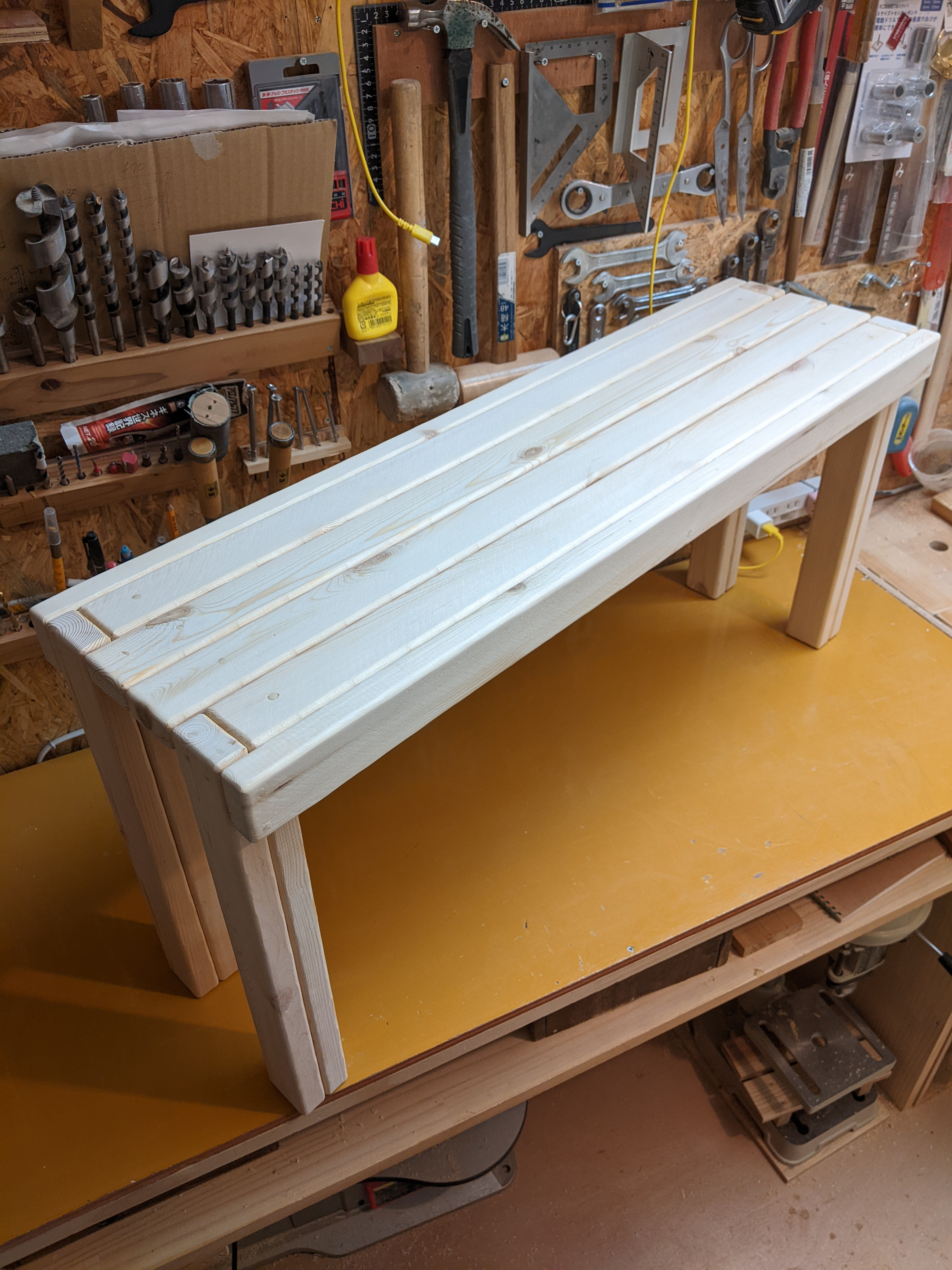 無垢材のスラットデザインベンチ 約85cm 無塗装［イス　椅子　スツール］