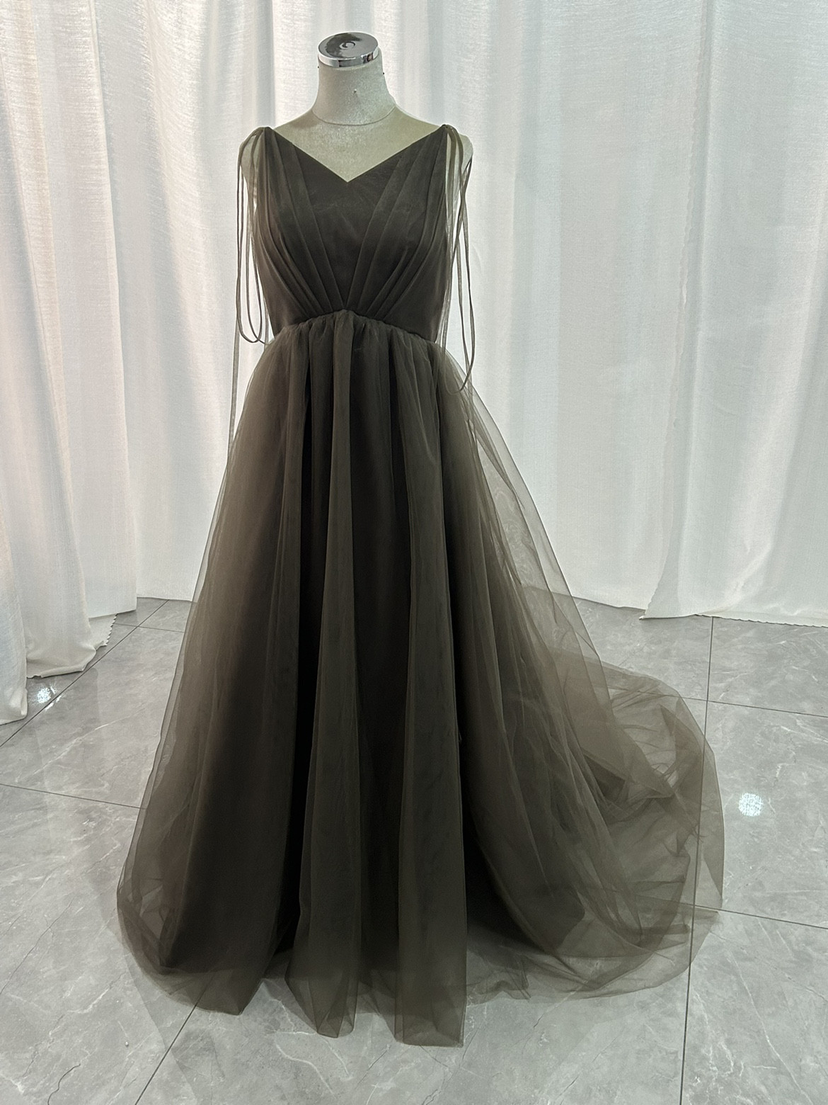 送料無料！ブラウンカラードレス 前撮り 結婚式ドレス 2次会 Aライン パーティードレス