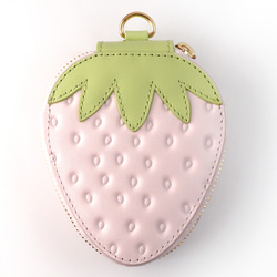 ヘタ付き白いちごなバニティポーチ（リップケース・小物入れ）／本革製 3枚目の画像