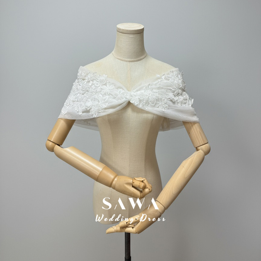 大人気上昇中　薔薇ローズ刺繍　オフショルダー　二の腕かばー　くるみボタン　サイズオーサー可能　オフホワイト　優雅前撮り