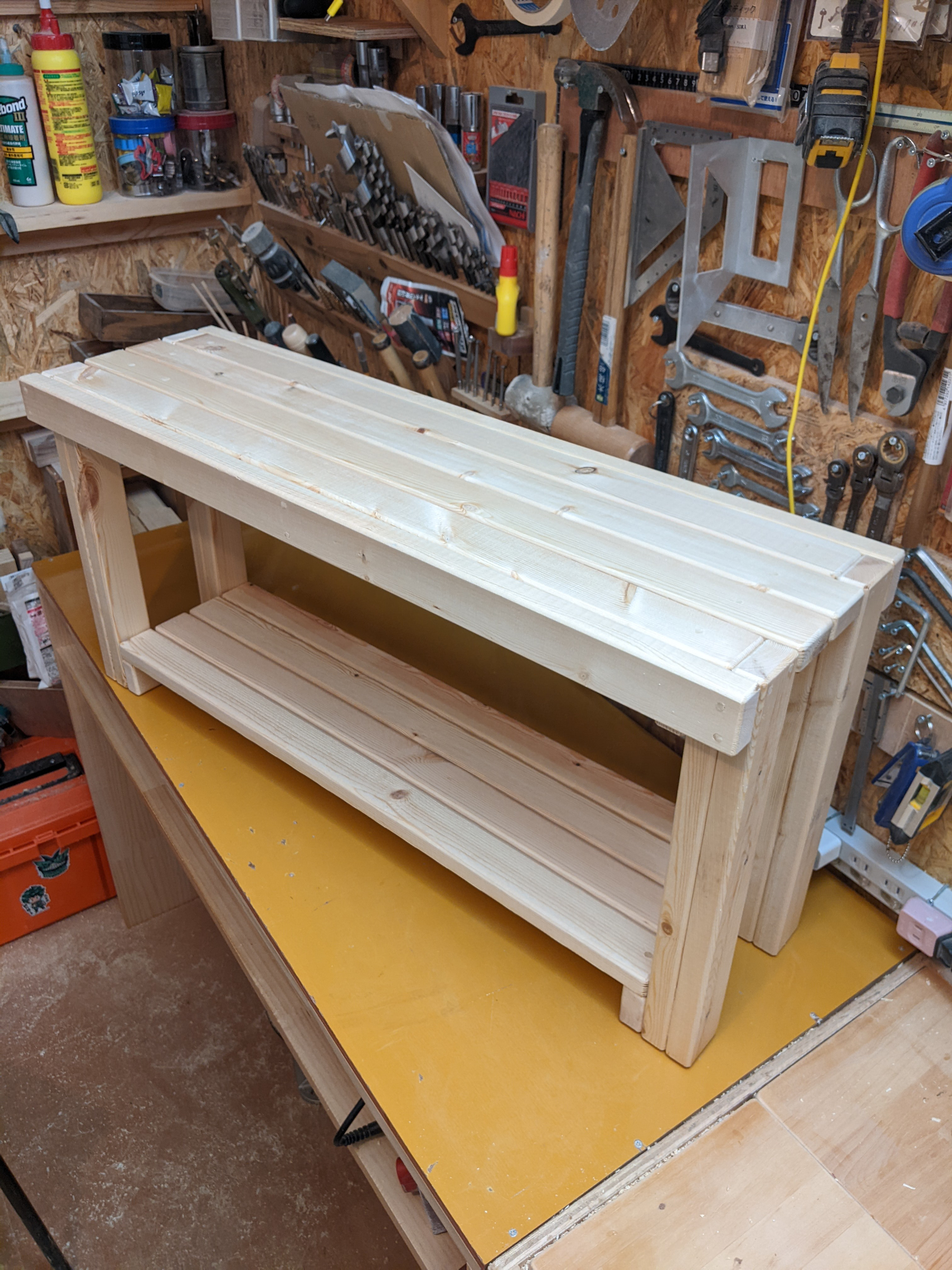 無垢材のスラットデザインベンチ収納付 約85㎝ 無塗装［イス　椅子　スツール］ 7,821円