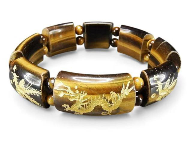 一点物天然石タイガーアイ龍鳳凰手彫り金箔バングルブレスレット超大サイズ