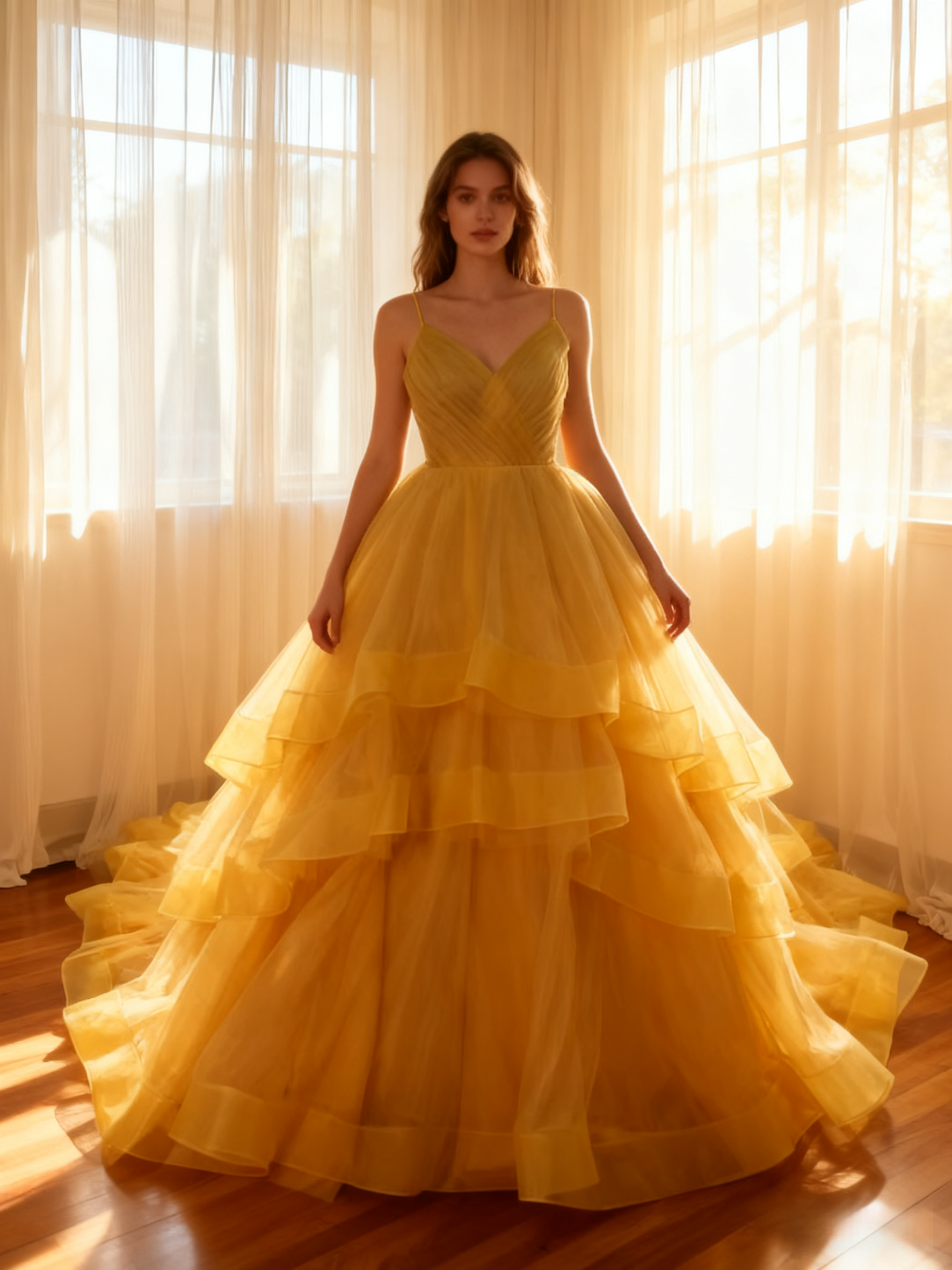 カラードレス キャミソール イエロー ラッフルフリル 可愛い 披露宴/前撮り