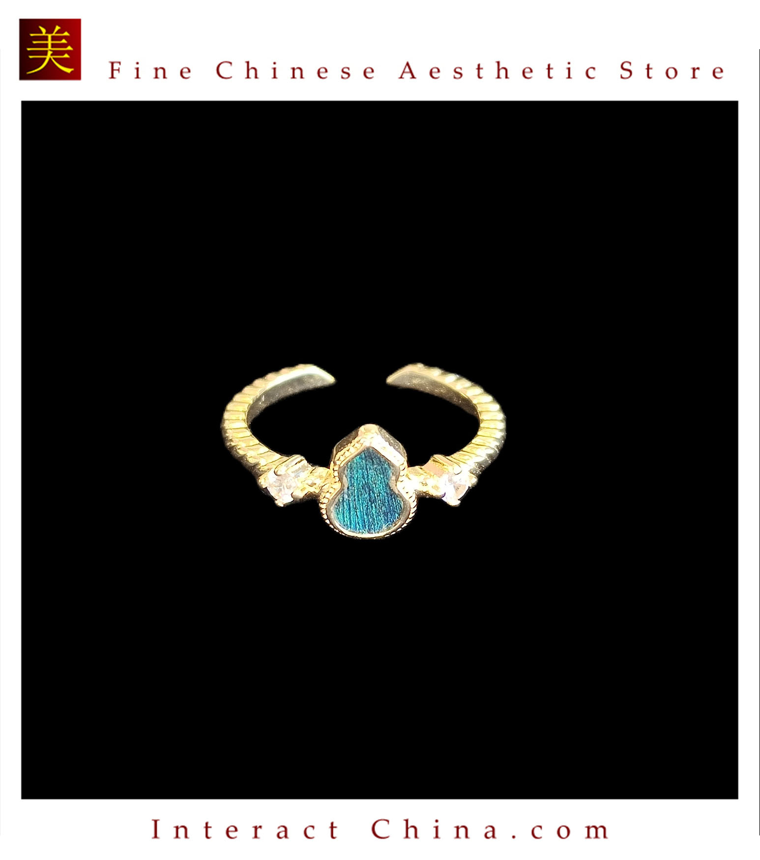 中国無形文化遺産 点翠ひょうたんリング 100% 手作り クジャク羽毛＋銅メッキ 18K 金 クラシック雅趣#103
