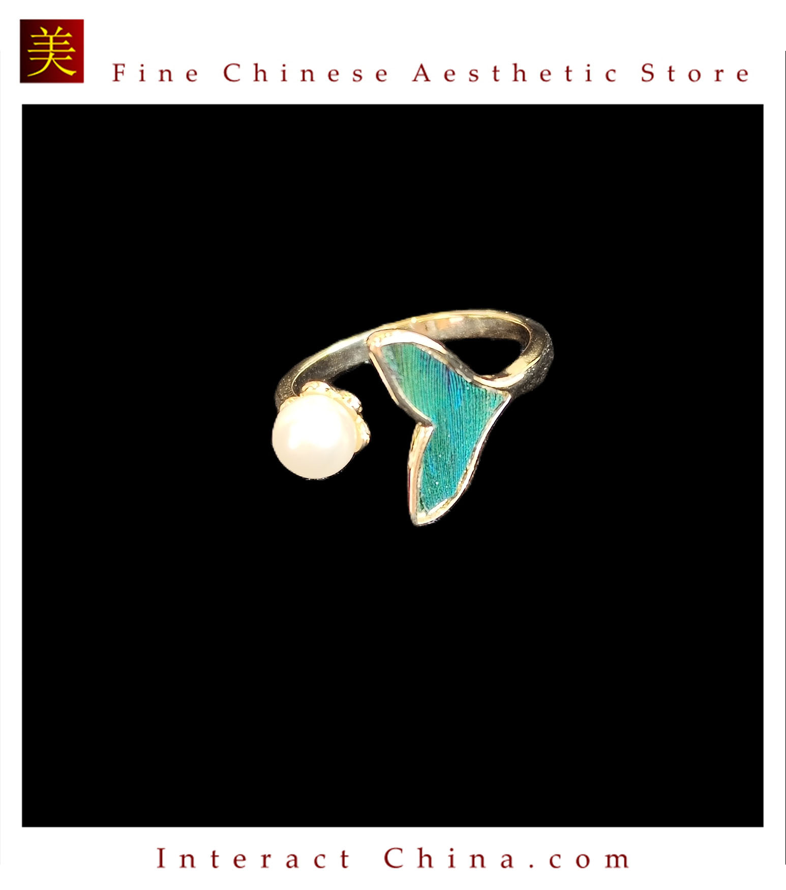 中国無形文化遺産 点翠魚尾リング 100% 手作り クジャク羽毛＋銅メッキ 18K 金 クラシック雅趣#104