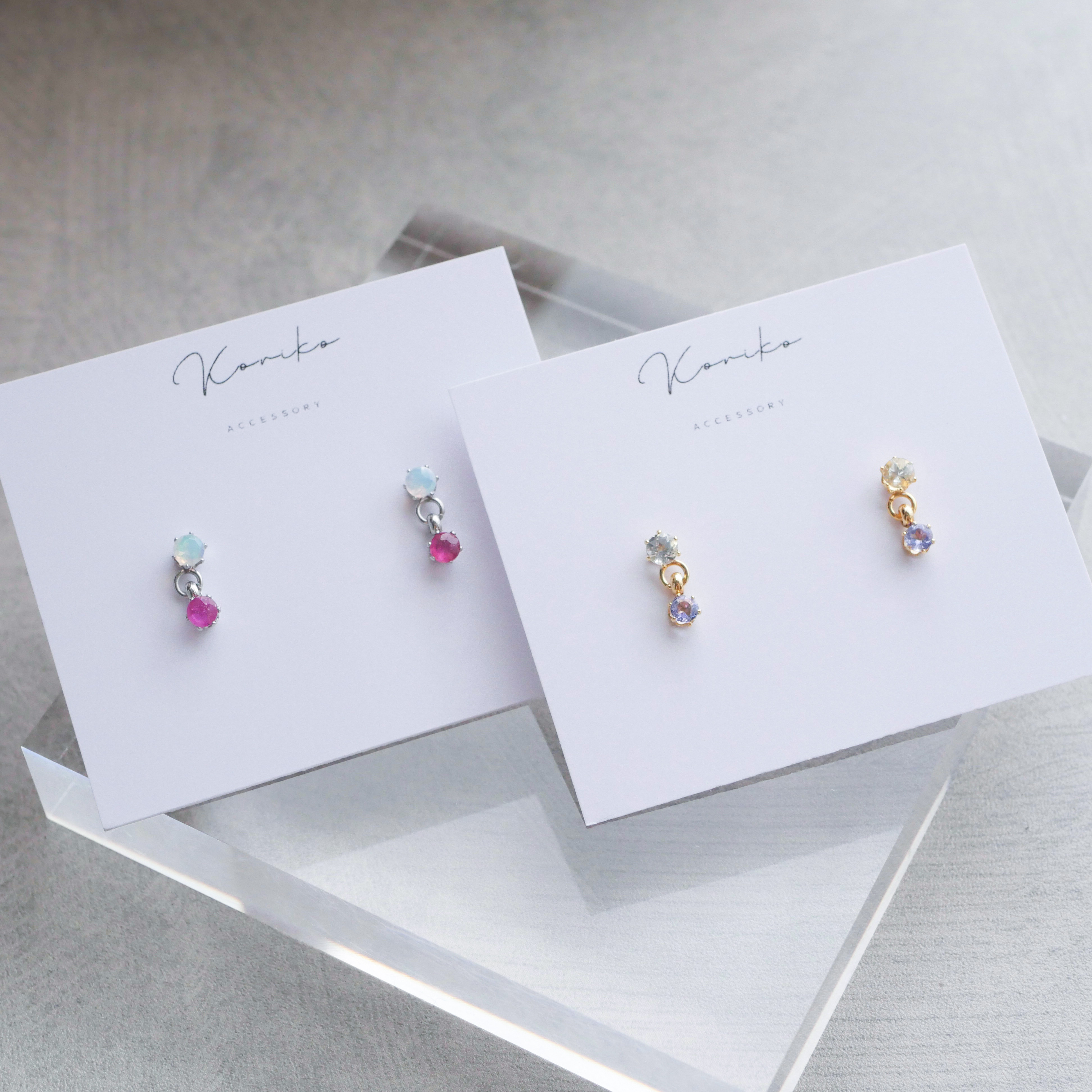 選べる二粒の誕生石で作る揺れる小粒ピアス　３ｍｍ　ゴールド/シルバー　サージカルステンレス　金アレ対応　プレゼント　極小