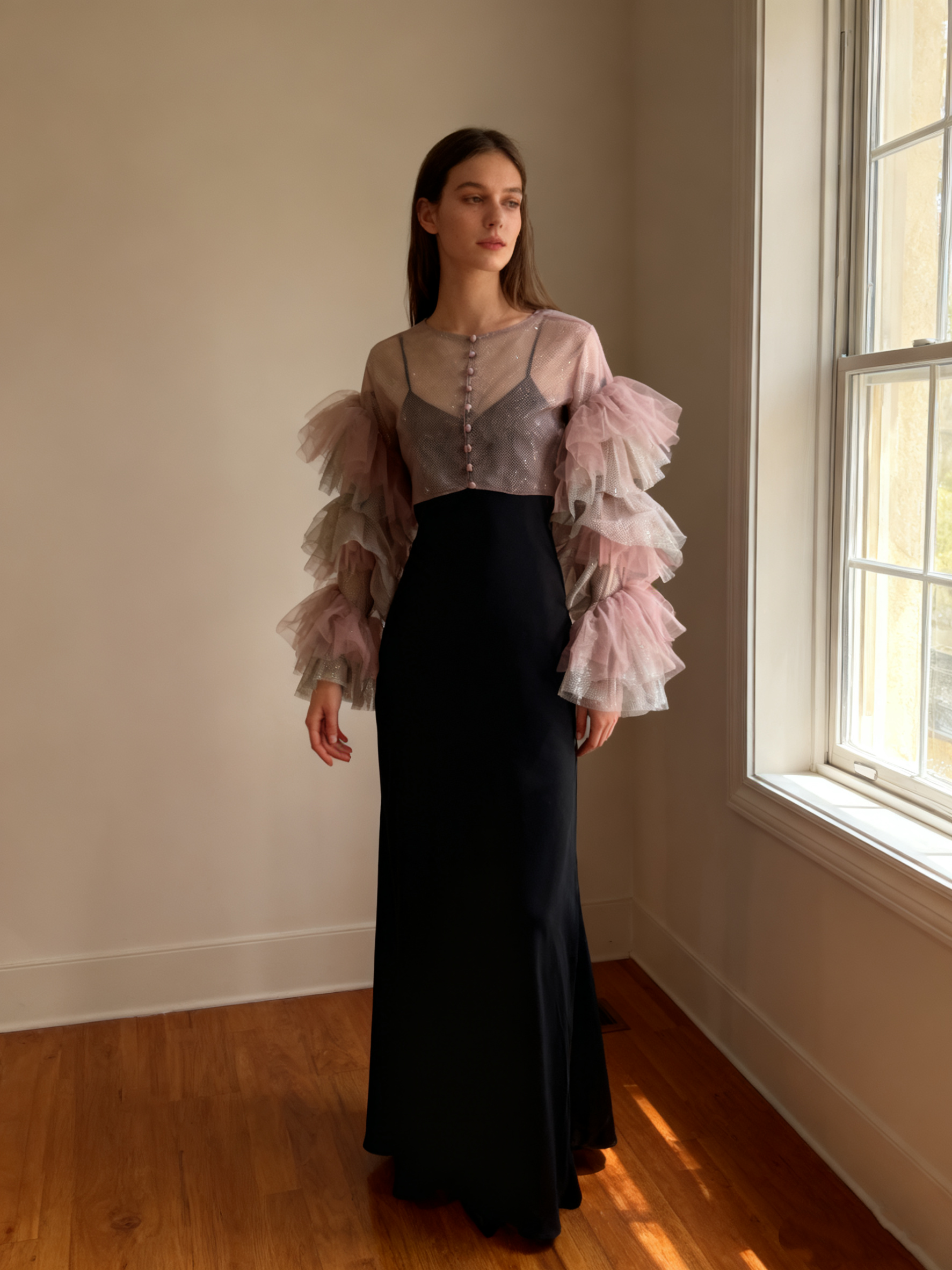 送料無料！パーティードレス パーティーワンピース  ツーピース  ブラック 細見えシルエット 前撮り 発表会など