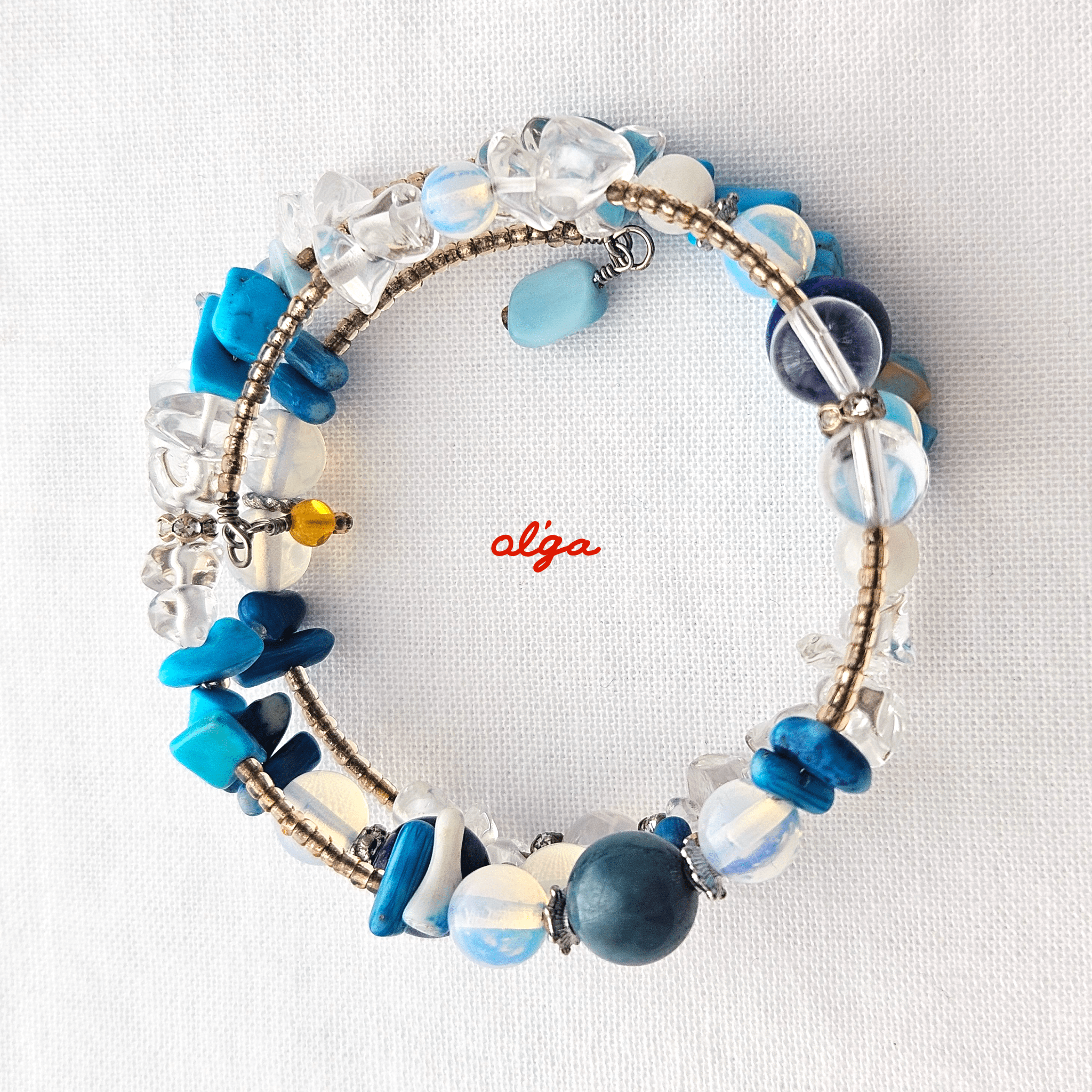 天然石ワイヤーラップブレスレット ‐ ラリマー、ヒスイ、ラピスラズリ、ほか